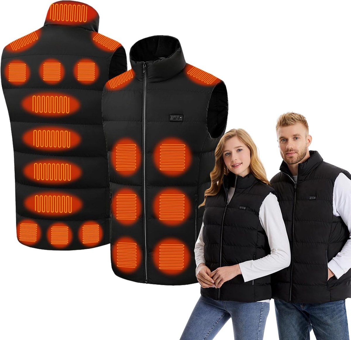 Elektrisch verwarmd vest met 21 zones en 3 temperaturen voor heren en dames