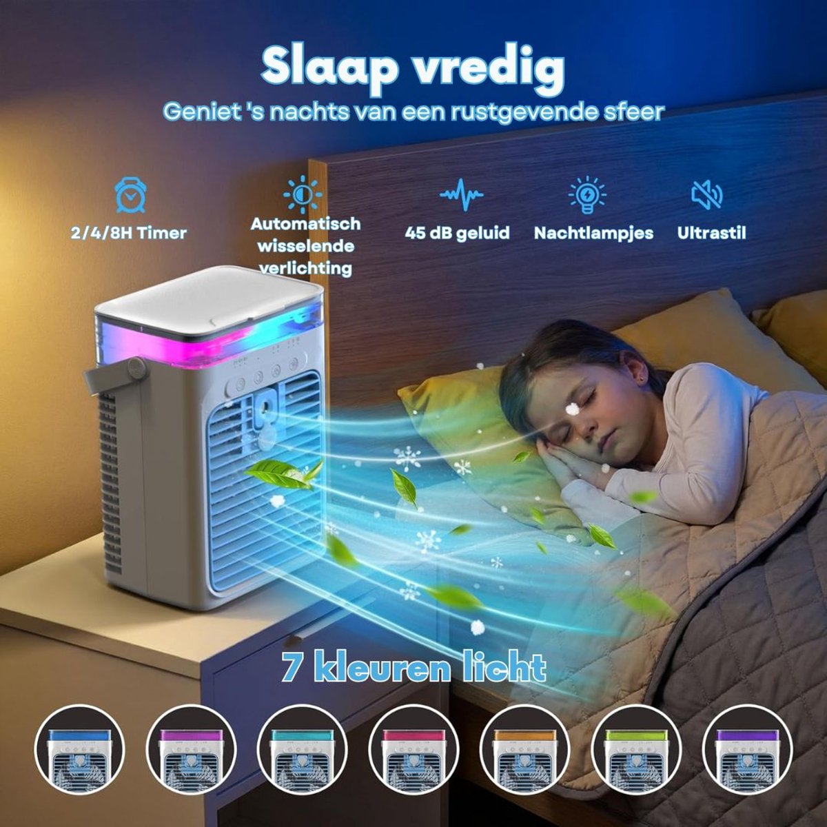 SNJY® Mobiele Airco Zonder Afvoer - Mobiele Airco voor Slaapkamer - Luchtkoeler - Aircooler - 2 Bevochtigingsniveaus - 3 Windsnelheden - 1L - Wit/Blauw – foto 5
