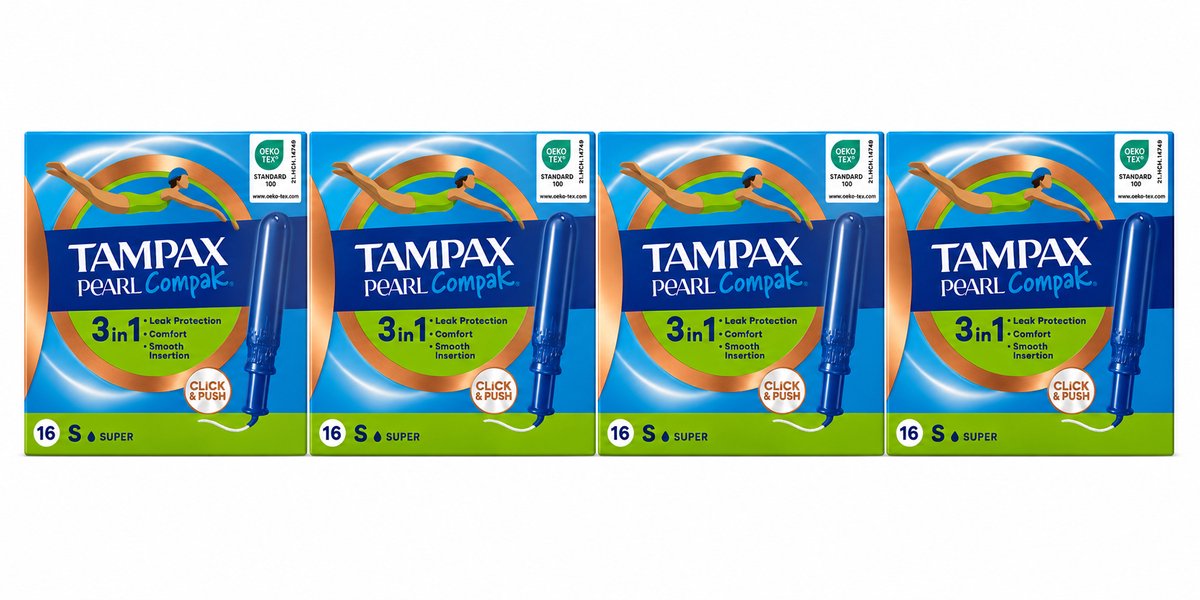 Tampax Pearl Compak Tampon Super - 4X16 Stuks VOORDEELVERPAKKING