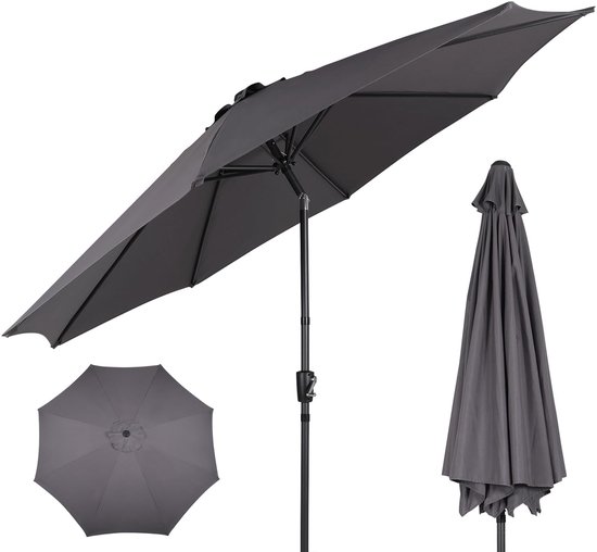 Puluomis - Parasol Rond - Ø290 cm - Parasol de Jardin - Inclinable à 30° - Étanche - UPF50+ - Gris