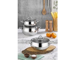 Polochef PGS-101 Pro Line - RVS Pannenset 6-Delig – 18/10 Roestvrij Staal – 16/18/20 cm – Inclusief Deksels – Inductie Geschikt