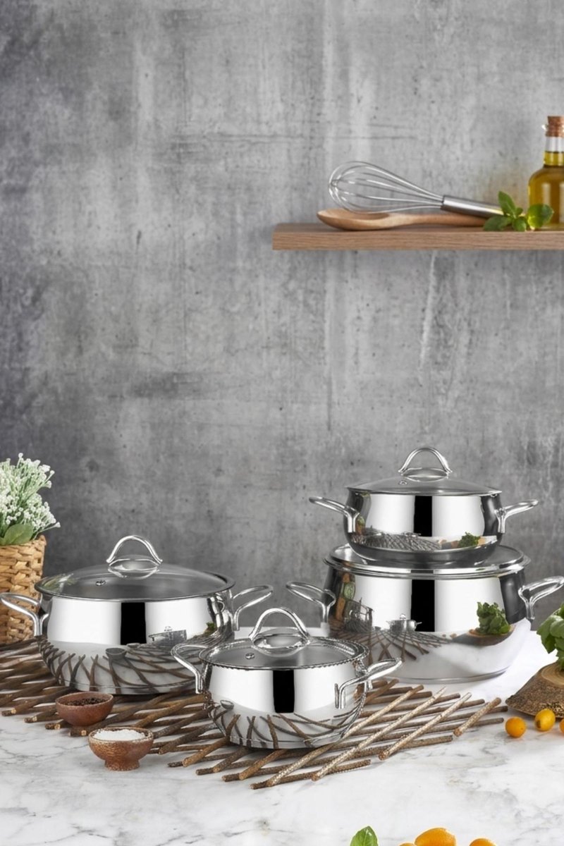 Polochef PDS-100 - Pro Line RVS Pannenset 8-Delig – 18/10 Roestvrij Staal – 18/20/22/24 cm – Inclusief Deksels – Inductie Geschikt