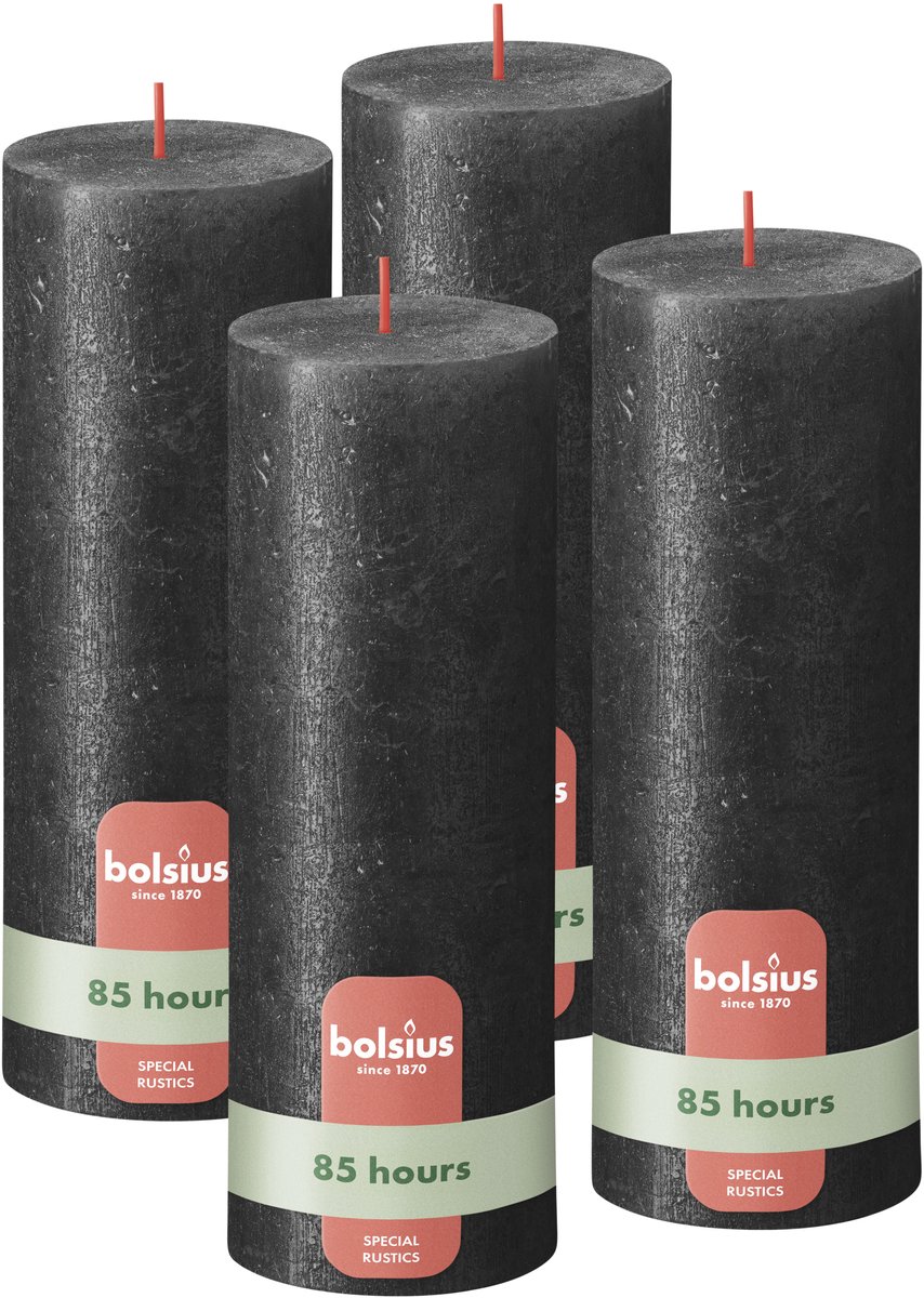 Bolsius - Rustieke kaars Shimmer - 4 Stuks - Metallic Antraciet – 19cm - 85 branduren