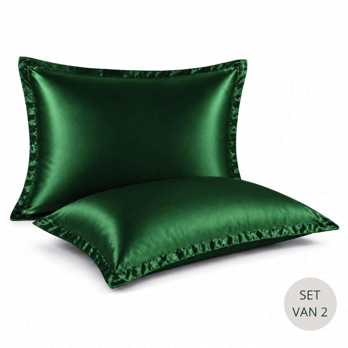 Satijnen Kussenslopen 60x70 - Donker Groen - Ademend & Temperatuurregulerend - voor Haar, Huid & Ontspanning - Set van 2