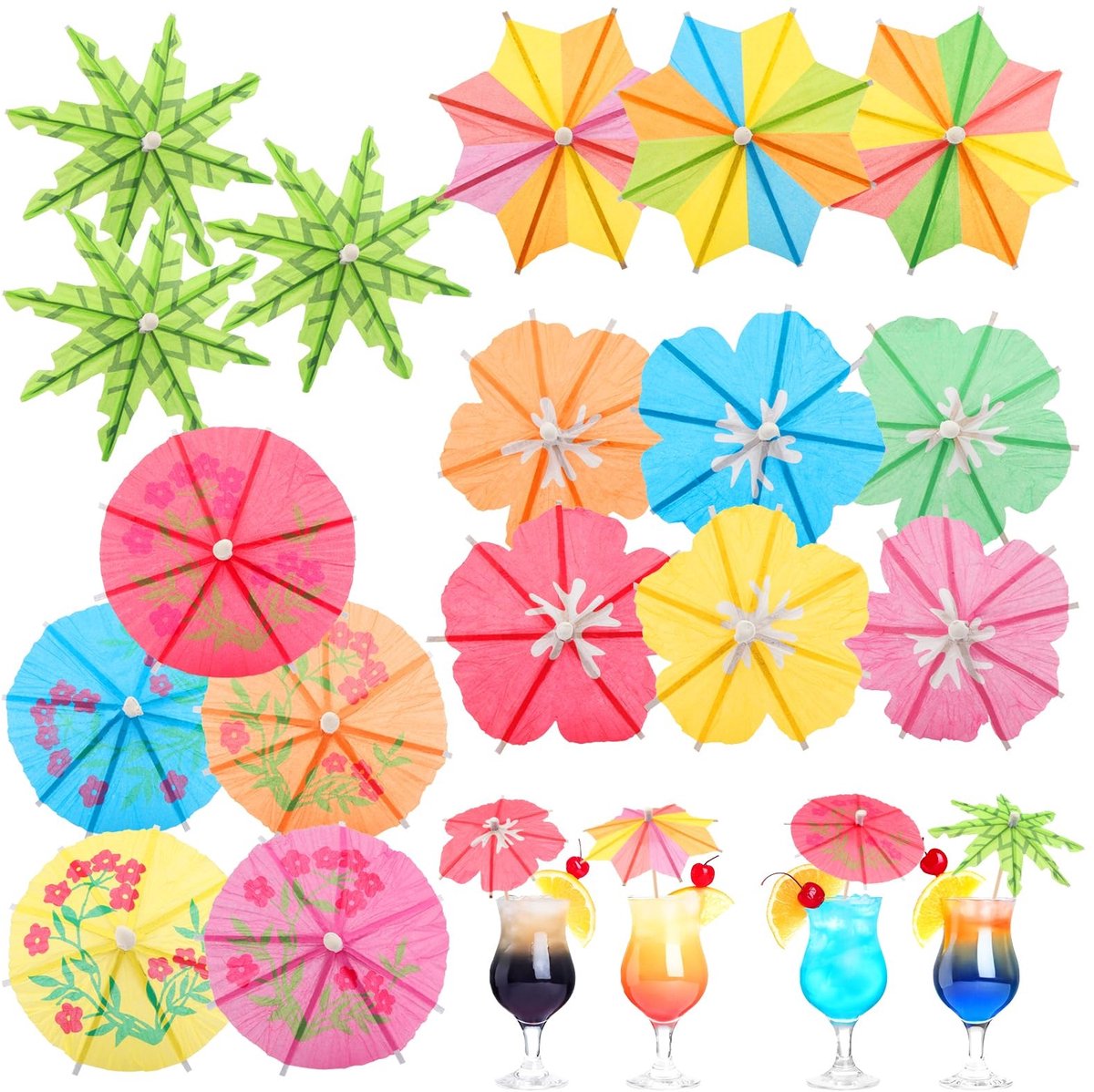 Dailygoods - Cosensi - Dailygoody - Cocktail Accessory Set - Cocktaildecoratie - Ideaal voor Feesten - Kleurrijke Papierschirmpjes - 70-delige Set - Perfect voor Zomerf