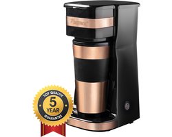 Bestron Koffiezetapparaat filterkoffie 750W - ACM112CO - 0,42L, 2 grote koppen - Thermosbeker - Koper - 5 jaar garantie