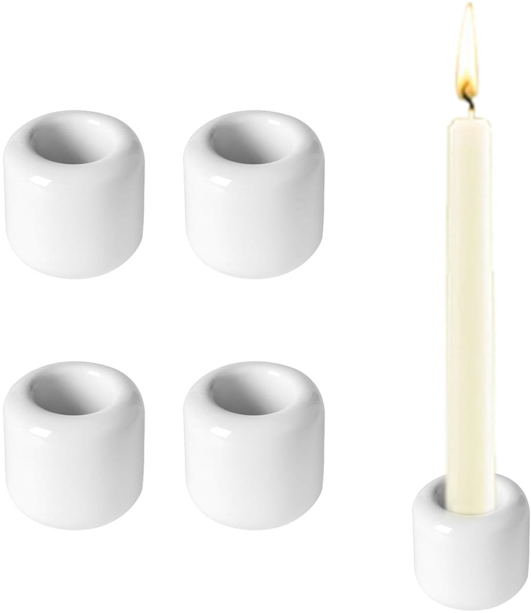 Dailygoods - Dailygoody - Keramische kaarsenhouders - Kaarsenhouder voor staafkaarsen - Wit - Kaarseninzetstukken - Geschikt voor tafelkaarsen en boomkaarsen