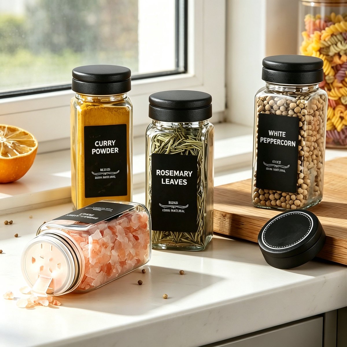 NETTLIFE - Zwart - Kruidenpotten Set Van 12 Stuks - Glas - Met Etiketten - Klassiek Design - Voor Keuken Opslag Van Specerijen En Kruiden