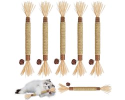 Kauwsticks Kattenspeelgoed - 6 stuks Matatabi Stokjes voor Katten - Natuurlijke Matatabi Catnip Sticks Kitten Tandjesspeeltje - Kat Tanden Reiniging Kauwbare Catnip Speelgoedsticks - voor Binnen Kittens