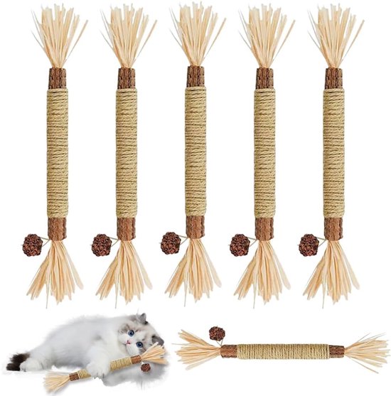Kauwsticks Kattenspeelgoed - 6 stuks Matatabi Stokjes voor Katten - Natuurlijke Matatabi Catnip Sticks Kitten Tandjesspeeltje - Kat Tanden Reiniging Kauwbare Catnip Speelgoedsticks - voor Binnen Kittens