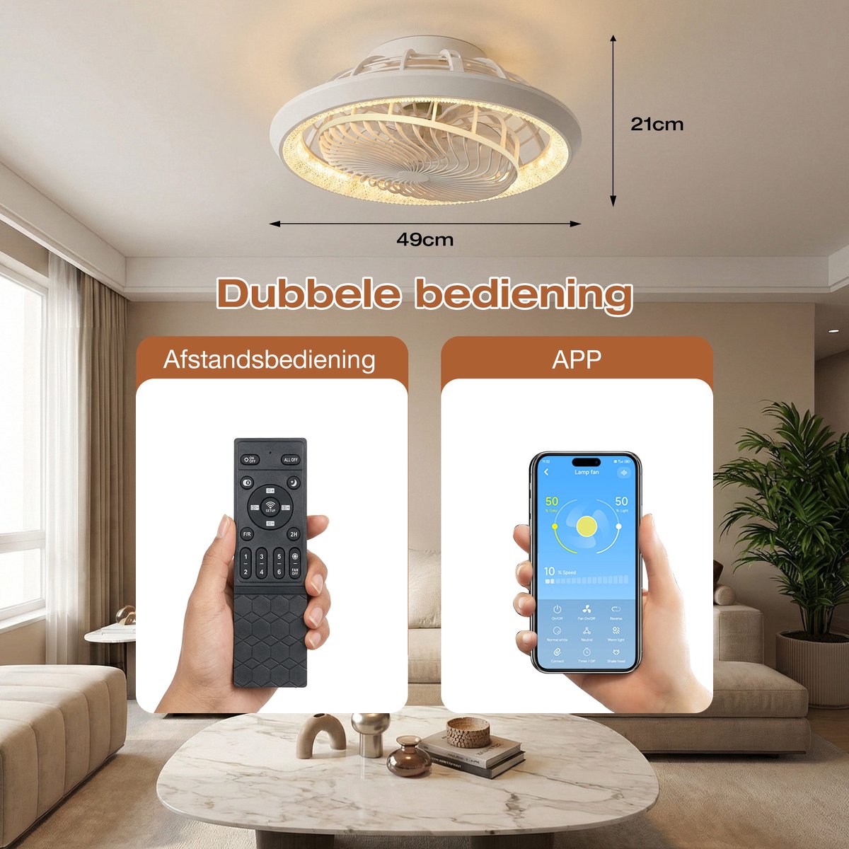 MUPOO plafondventilator 49 cm - LED, stille motor, app-bediening thumbnail 6