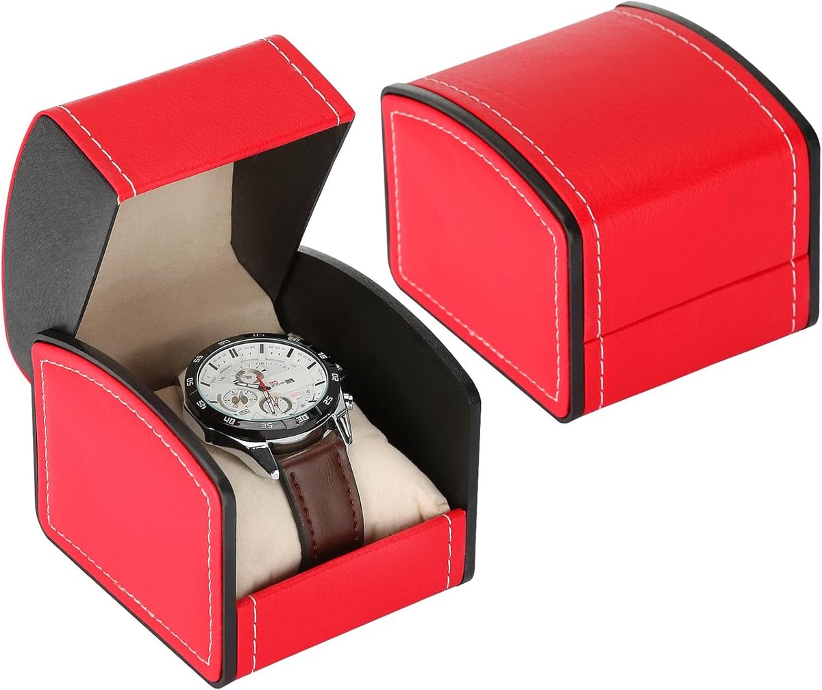 Luxe geschenkdoos voor één horloge, met uitneembaar kussentje, PU-leren doos voor één horloge, opberg- en presentatiedoos voor horloges en sieraden, geschikt voor zowel mannen als vrouwen (rood)