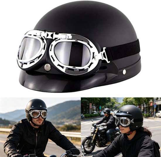 Motorhelm Voor Mannen En Vrouwen - Open Helm Met Vizier En Uv-Bril - Halfhelm Voor Motorfietsen/Scooters/Bromfietsen/Cruisers