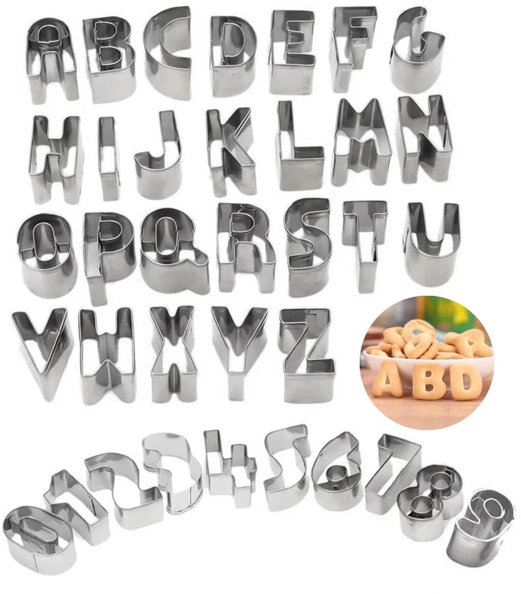 Dailygoods - Dailygoody - Roestvrijstaal Alfabet en Cijfers Uitsteekvormpjes - 36 Stuks - Duurzaam en gemakkelijk schoon te maken - Zilver - Perfect voor bakken -