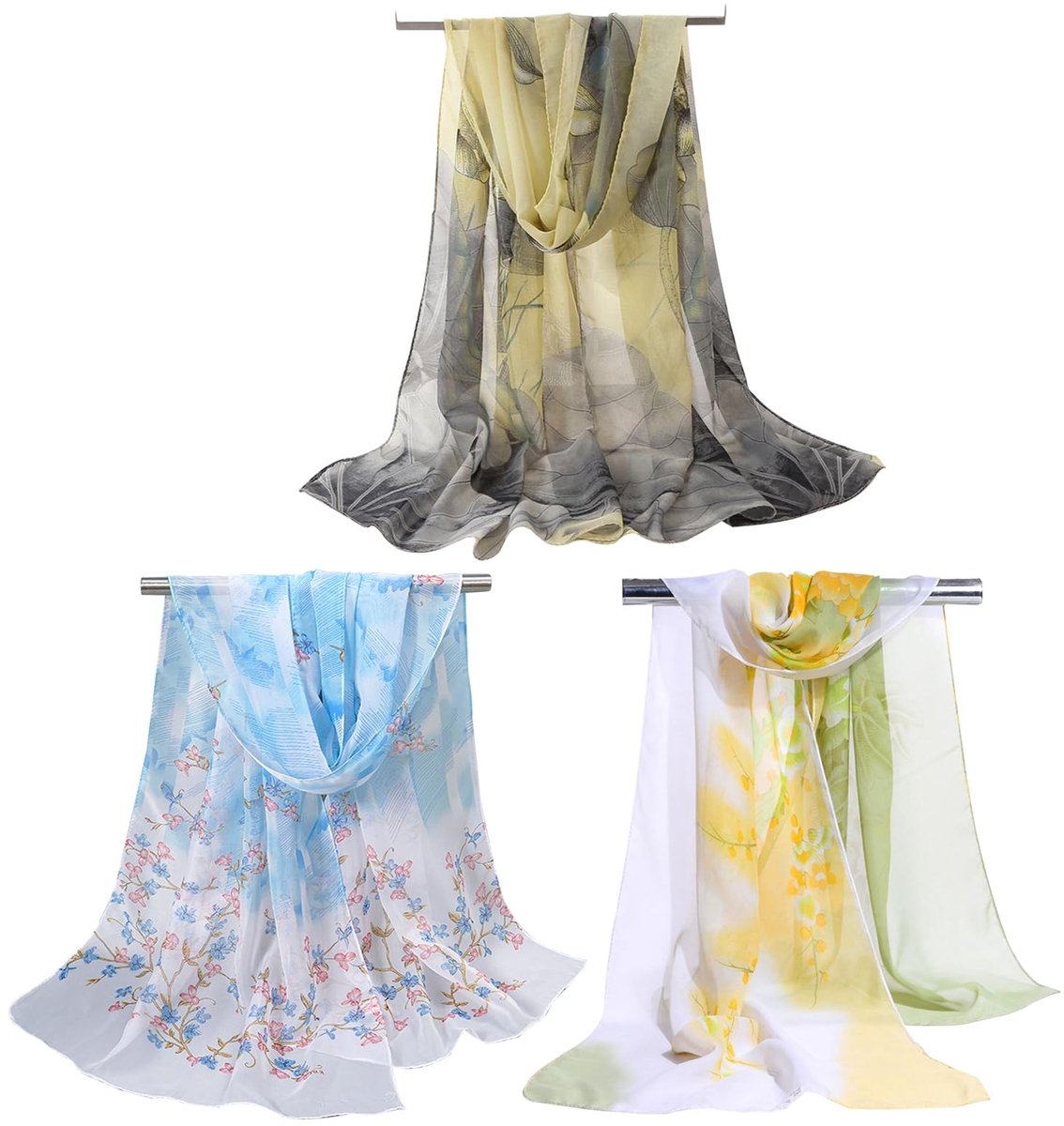 Dailygoods - Innovra - Set van 3 Lichtgewicht Chiffon Sjaals voor Dames