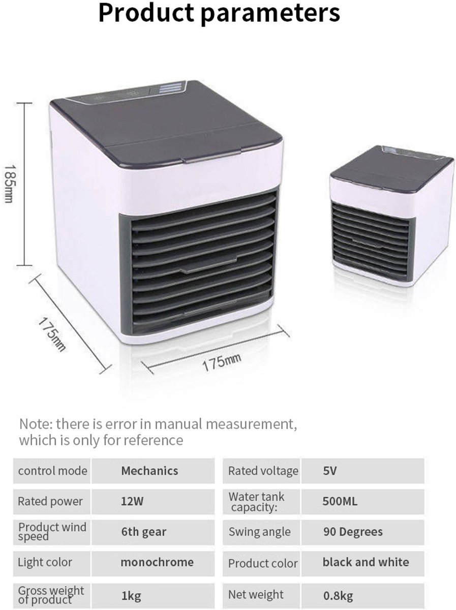 Airco -Mobiele Airco en Luchtkoeler met 6 Snelheden - Premium Mini Cold Air Fan 500ml - Stille Tafelventilator met LED Verlichting en Luchtfilter - Draagbare Luchtkoeler voor Slaapkamer en Kantoor - USB Aircofan – foto 2