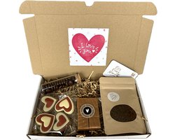 I love you koffie brievenbus cadeau - fudge - chocolade mokkaboontjes - chocolade