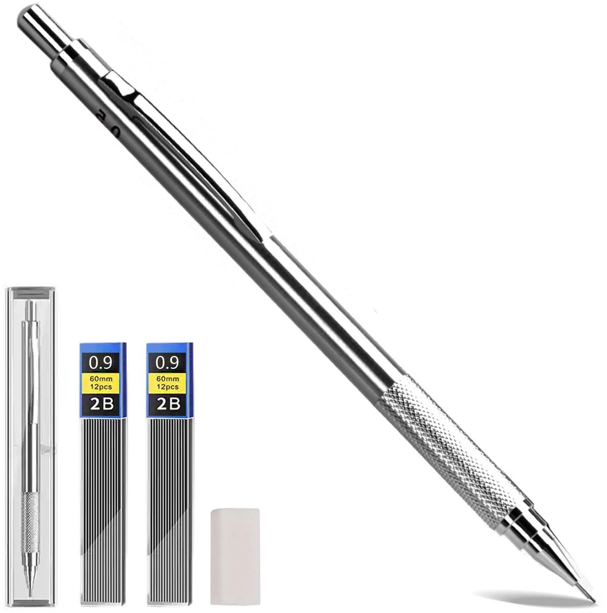 Dailygoods - Vulpotloden van Metaal met 8 Vullingen en 4 Gummen - Perfect voor Schrijven en Tekenen