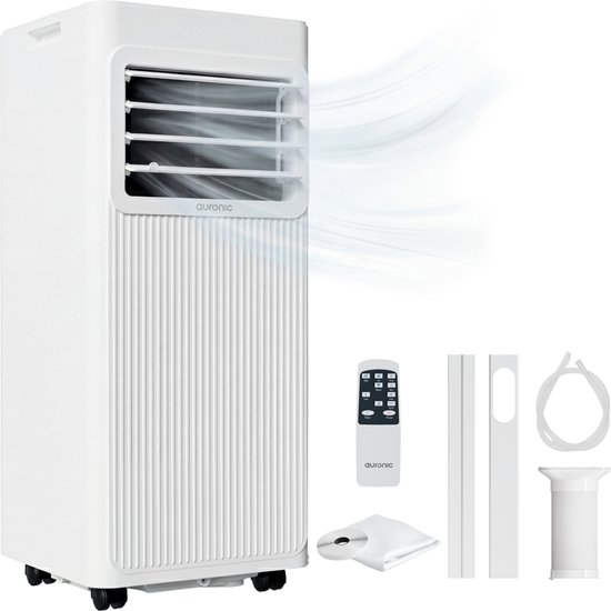 Mobiele airco 9000 BTU Auronic 3-in-1 koelen ventileren ontvochtigen + raamafdichtingskits voor kiep- en schuiframen