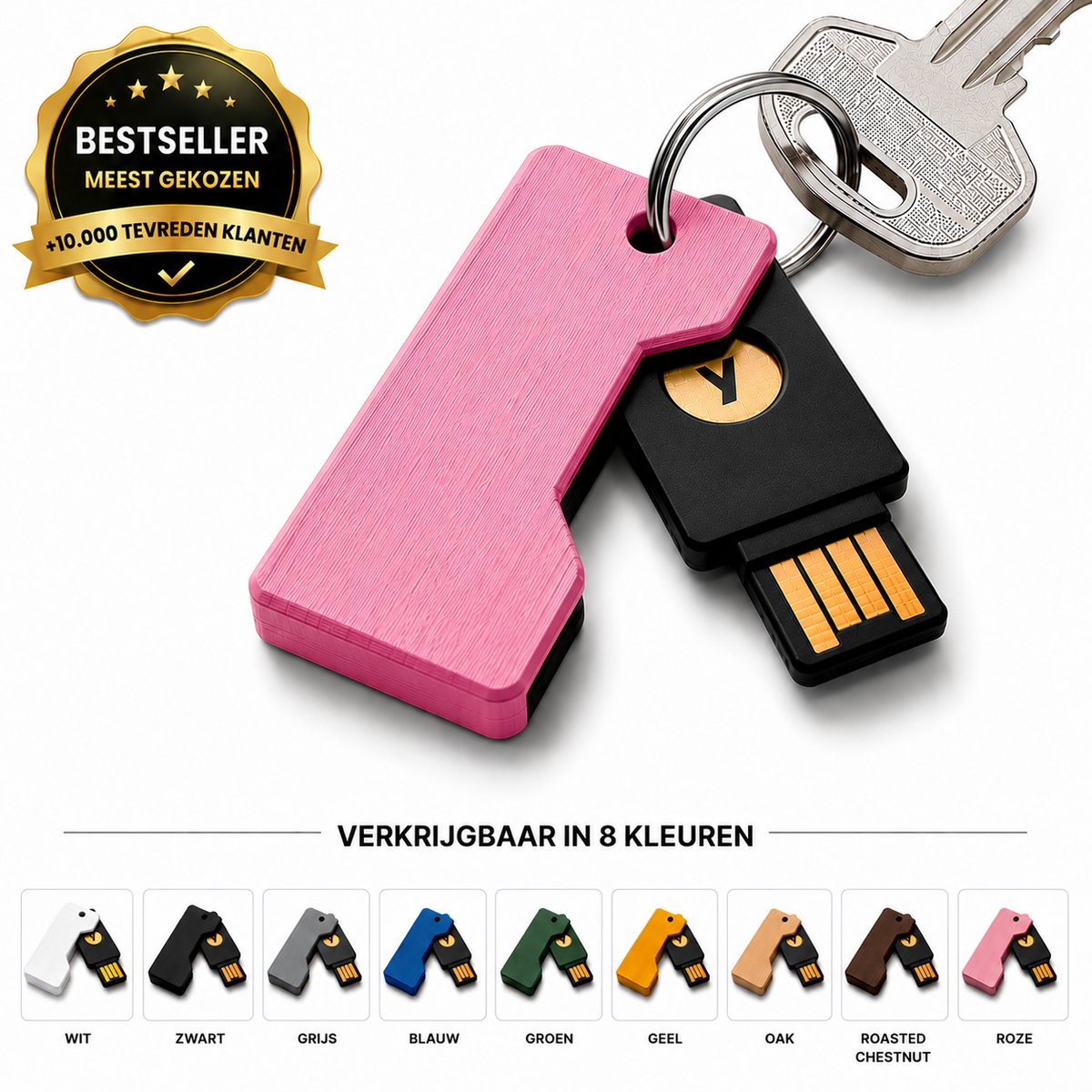 YubiKey Cover - USB Security Key Beschermhoes - Flip Cover Sleutelhanger Case - Compacte Beveiligingssleutel Houder - Krasbestendige USB Authenticatie Sleutel Cover - Travel Friendly - Roze