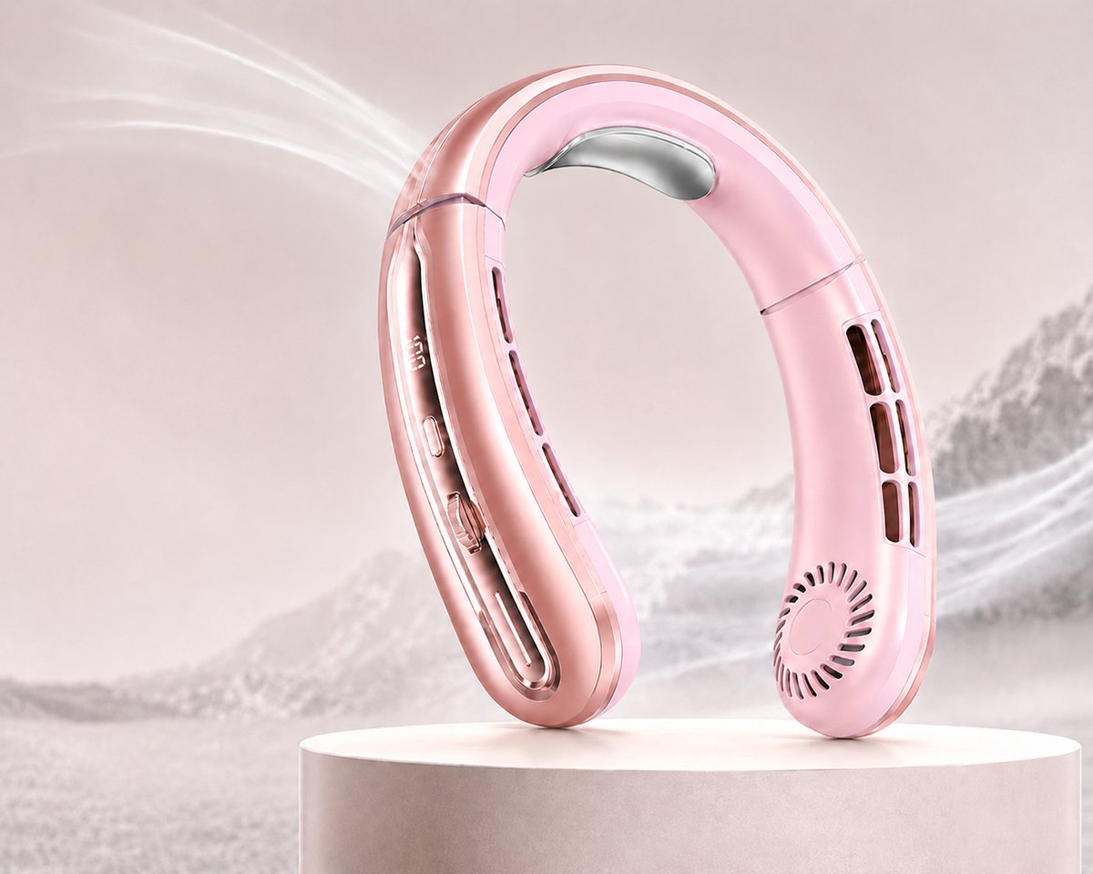 Nek Ventilator / Pearl Tangerine Pink - Draadloos, Verstelbaar & Draagbaar - Hals Ventilator - Nek Ventilator met Koeling - Neck Fan - Gezichtsventilator - Oplaadbaar en Incl. USB