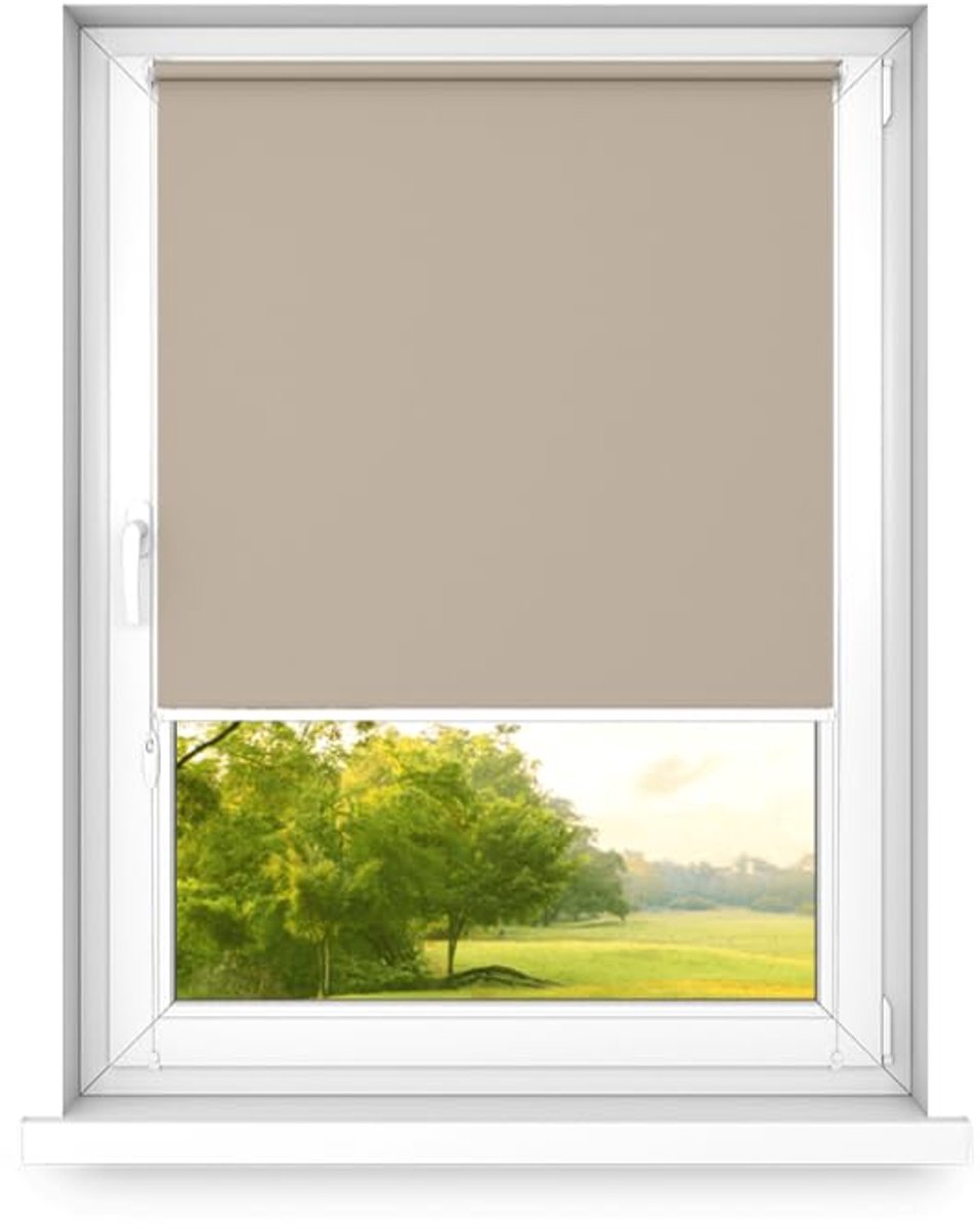 time4blinds - Verduisteringsrolgordijn Zonder Boren - Verduisteringsrolgordijn, Rolgordijn Verduistering - 3 Soorten Montage, Zilveren Thermische Coating - Zandbruin, 500x1900mm, Rechts