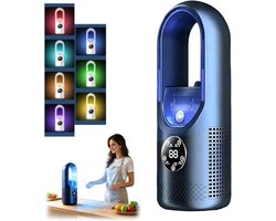 KZQ Bladloze Ventilator Blauw 6 Standen 7 Kleuren Led Oplaadbaar Draagbaar Tafelventilator Zachte Luchtstroom Voor Slaapkamer Kantoor En Reizen Stille Persoonlijke Koeling Voor Thuis En Onderweg