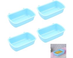 4stuks- Hamstervoerbak - Hangende voerbak voor huisdieren - Rechthoekige voerbak - Voerbak voor kleine dieren - Handige hangende voerbak - Voerbakje voor in de kooi - 12*7*3 cm - Blauw - Voor vogels, hamsters, muizen, ratten en kleine huisdieren