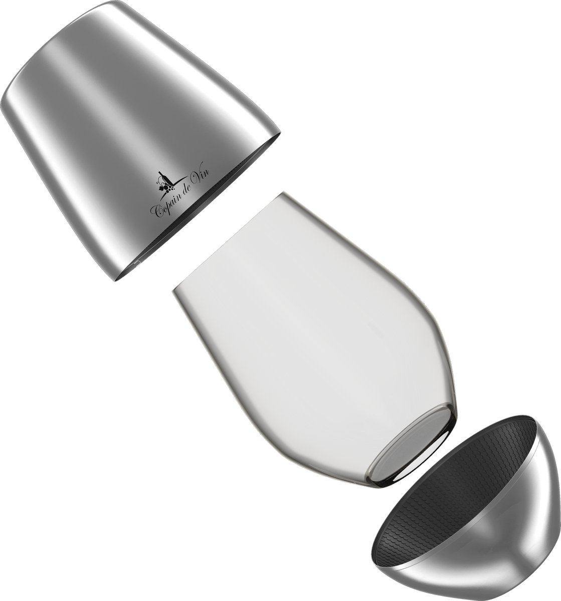Copain de Vin VinVoyage Silver – Draagbaar Kristallen Wijnglas met Luxe Beschermcase – Double Pack – Premium Wijncadeau