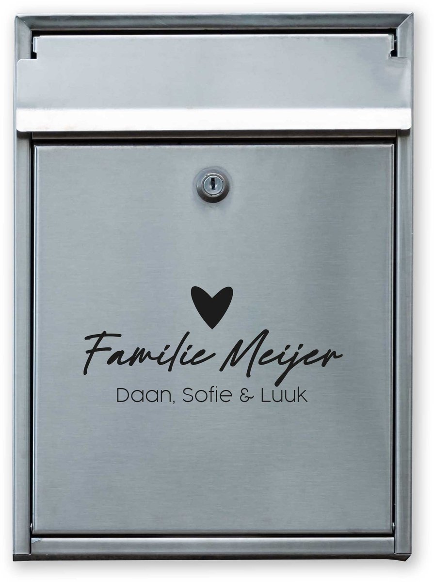 Gepersonaliseerde Brievenbussticker met Hartje | Naamsticker Familie | Zwart
