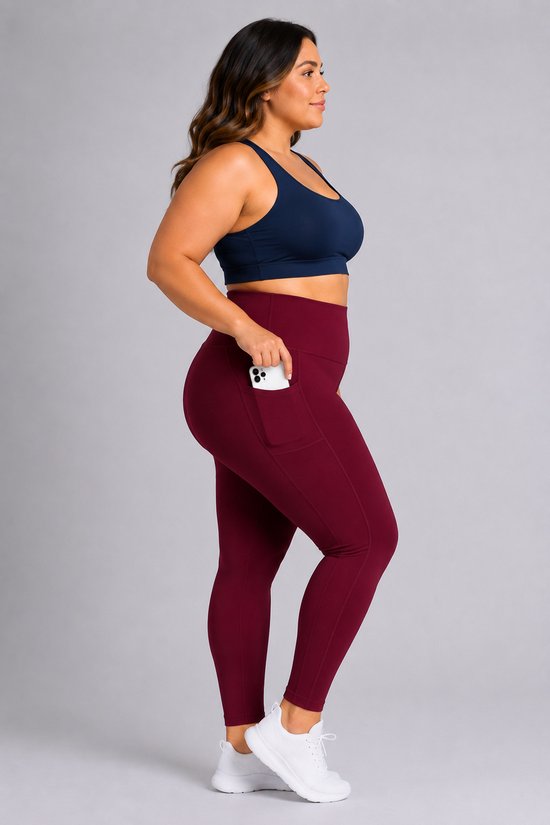 SparkNine Softcurve plus size legging - met zijzakken - 5XL - rood - zachte stof - ademend - niet doorschijnend — afbeelding 2