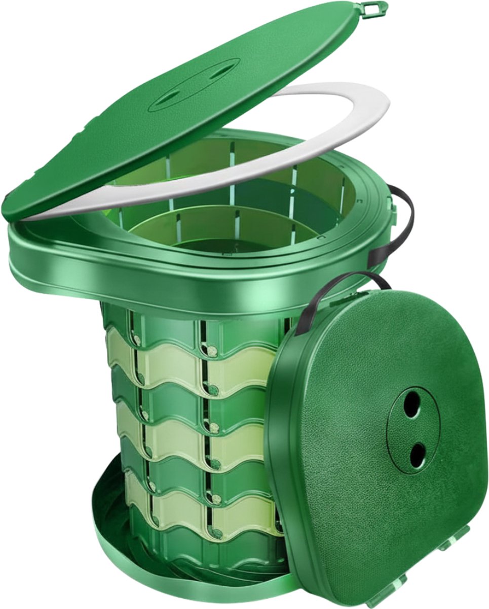 KAD® Camping Toilet - Draagbaar Camping Toilet - Toiletemmer met Deksel & Draagbeugel - Ideaal voor Camping, Camper & Noodgevallen - Groen - 34cm x 32cm x 8cm
