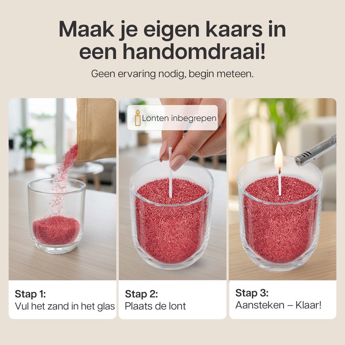 Comforder Kaarsenzand Set - Amber Geur 400g - Kaarsen maken voor Volwassenen - Kaarszand Was & Kaarsenwas - Burning Sand Wax - Geurkaars Zand - Candle Making DIY Kit - 4 lonten & 50 Branduren — afbeelding 5