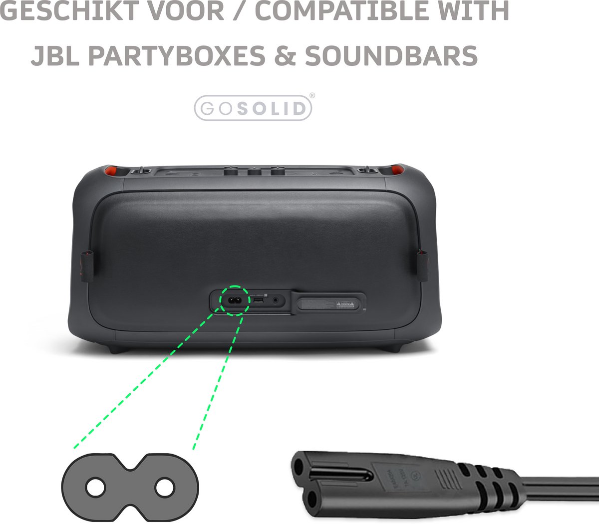 GO SOLID! ® Netsnoer geschikt voor JBL Partybox Club 120 – foto 2