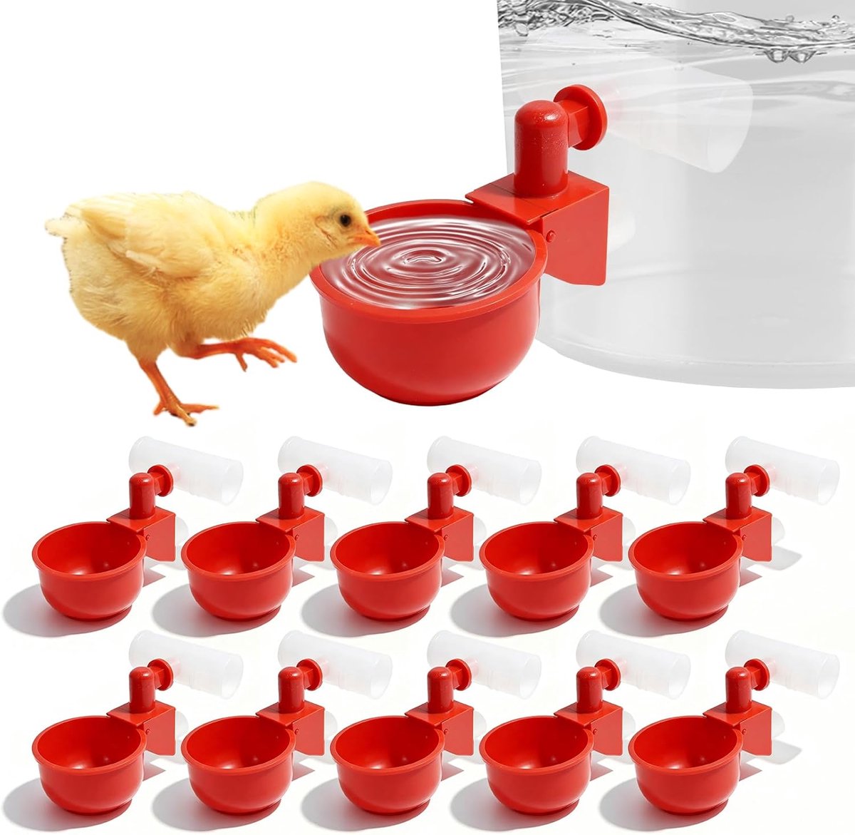 Drinkcupjes voor kuikens - 10 stuks - Drinkbak kippen - Automatische Kippendrinker - Gevogelte Drinkwatersysteem - Automatische stop functie - Voor kuikens,eenden,ganzen, kalkoenen en konijnen - Rood