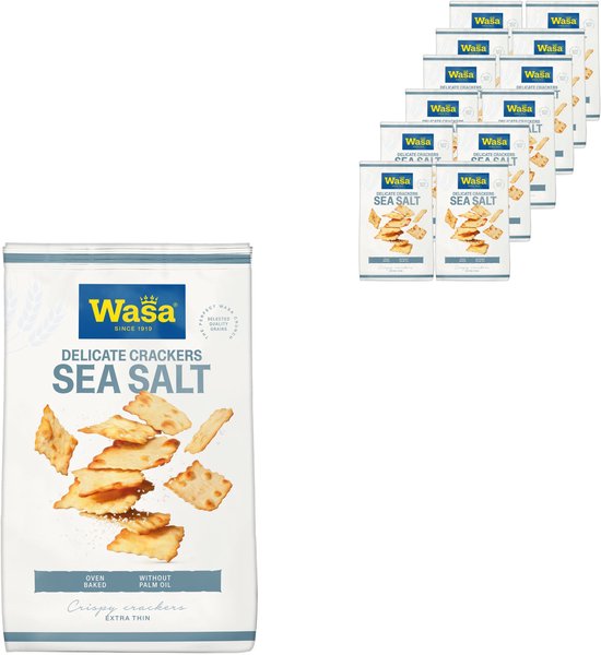 Wasa Delicate Crackers Zeezout verpakking, ovengebakken, zonder palmolie. 12x 180g.