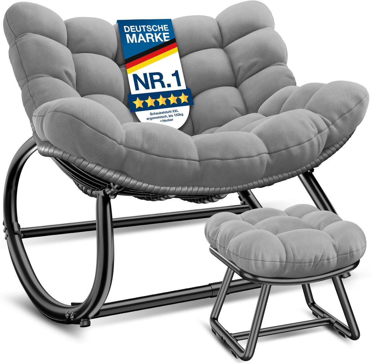 KESSER® Schommelstoel met voetenbankje voor binnen en Buiten - Relaxfauteuil Weerbestendig