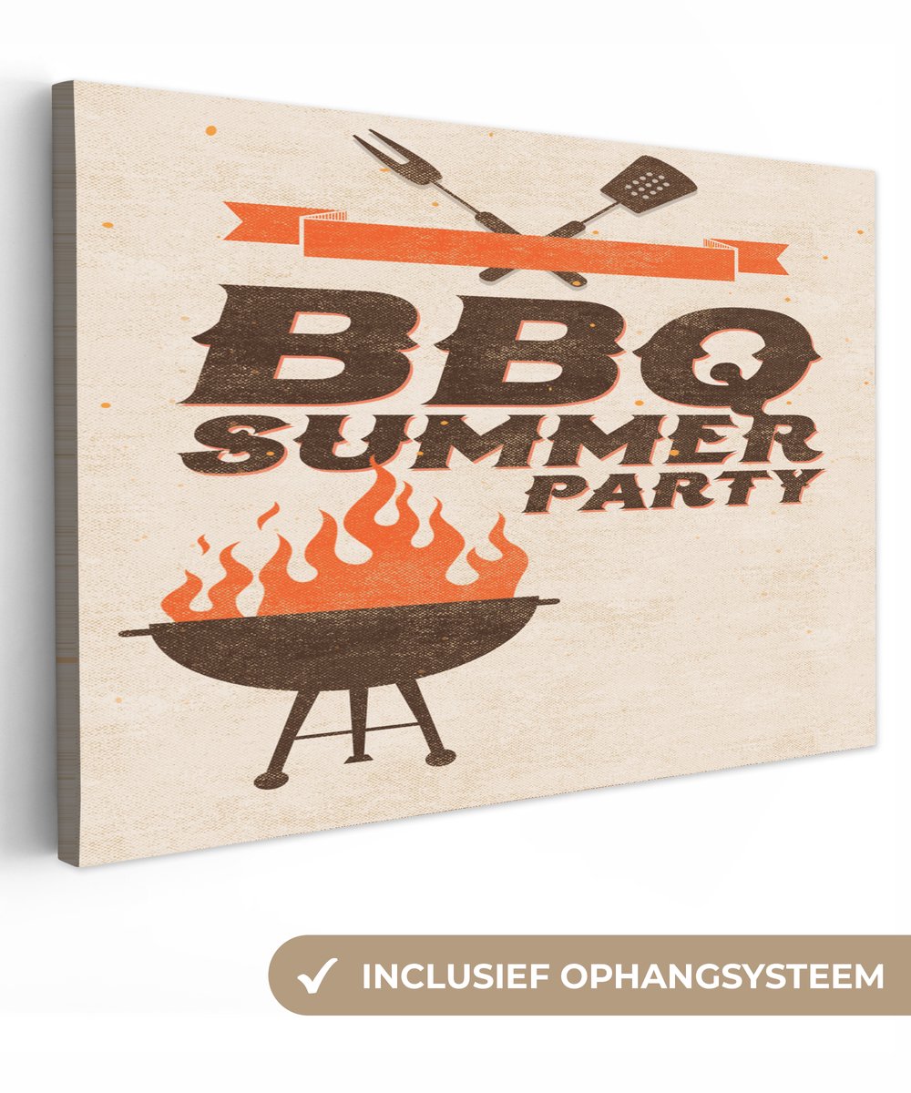 Canvas schilderij 90x60 cm - Wanddecoratie Quotes - BBQ summer party - Flyer - Barbecue - 