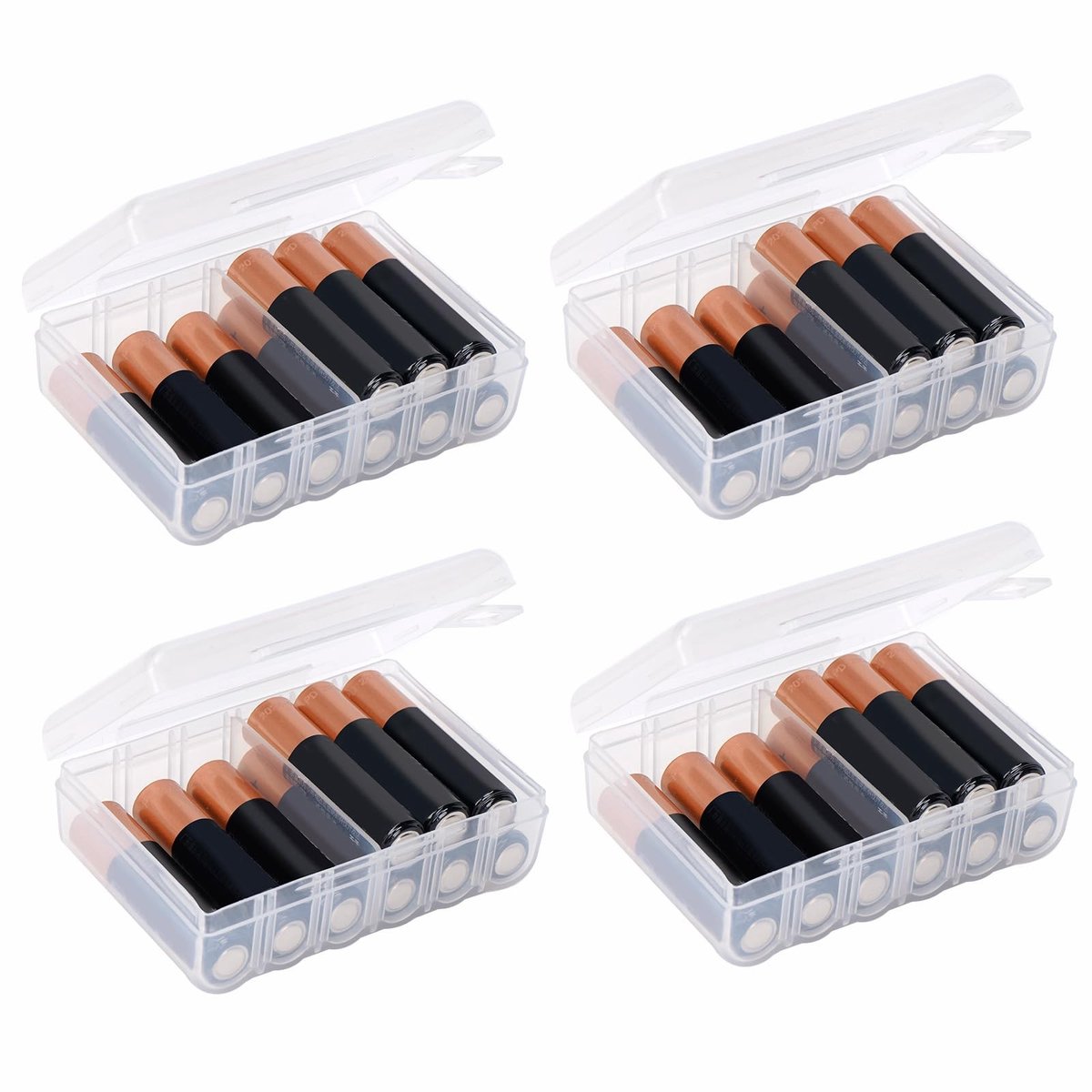Dailygoods - Batterij Organizer - Opbergdoos voor Batterijen - Waterdicht en Draagbaar - Wit - 4 Compartimenten - Handig voor Thuis en Reizen