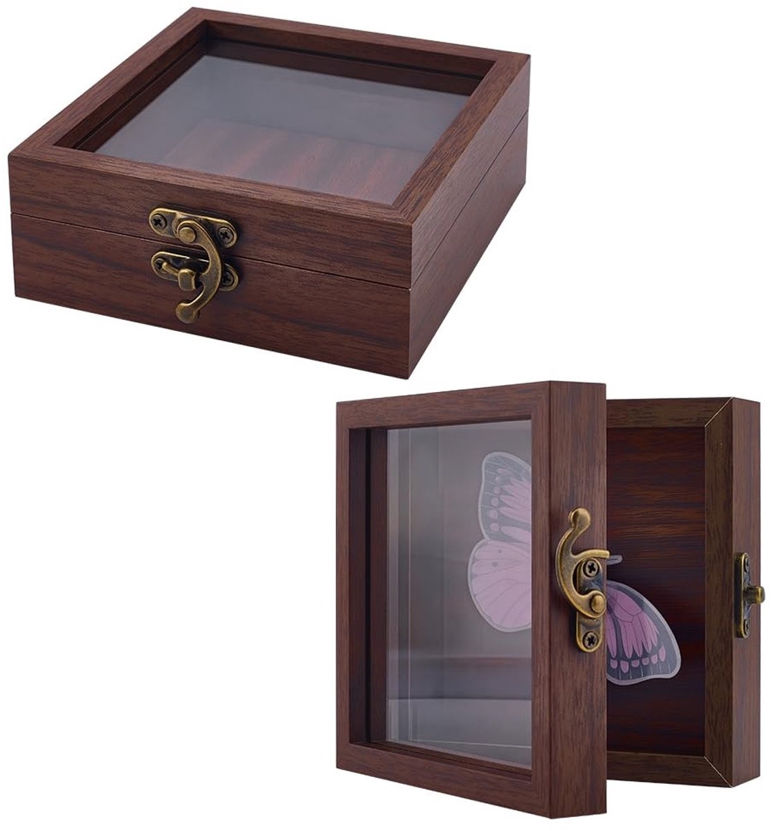 Dailygoods - Set van 2 Houten Schaduwboxen met Kijkvenster 12x12 cm