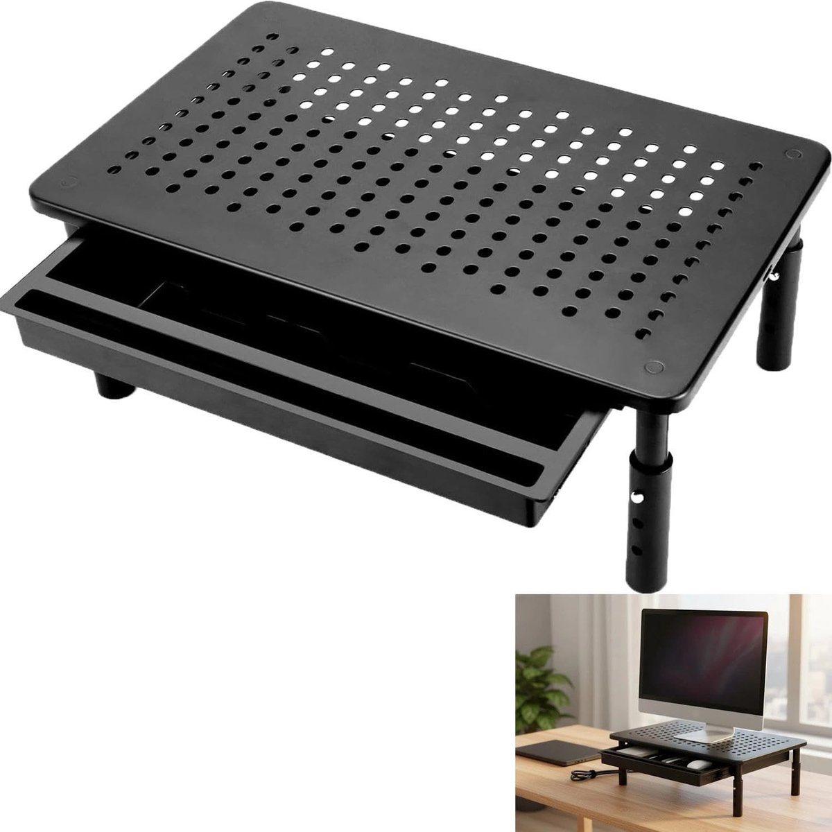 Dailygoods - In Hoogte Verstelbare Monitorstandaard met Lade en Kabelbinders