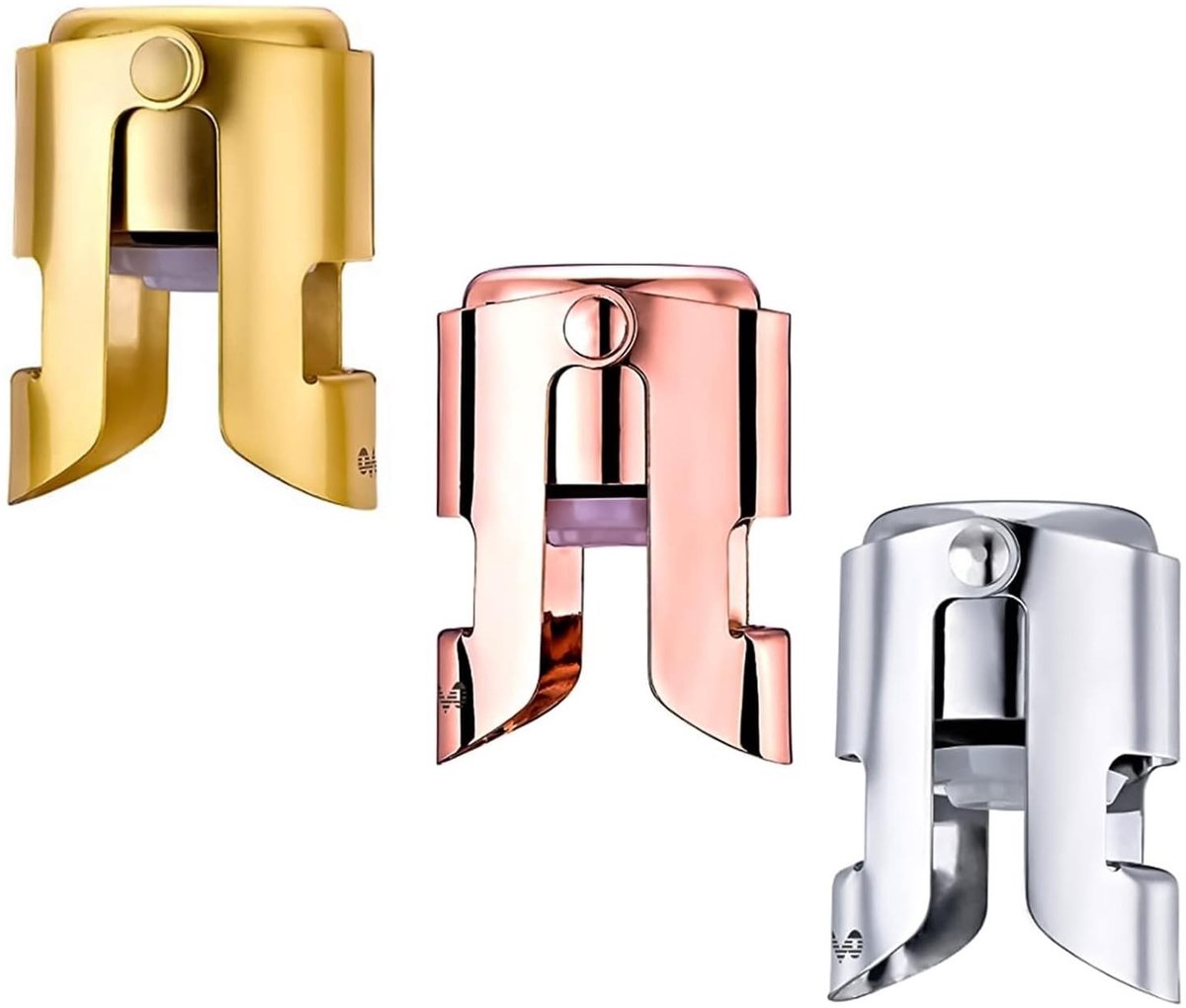 Dailygoods - Roestvrijstalen Champagne Drukstop, Set van 3