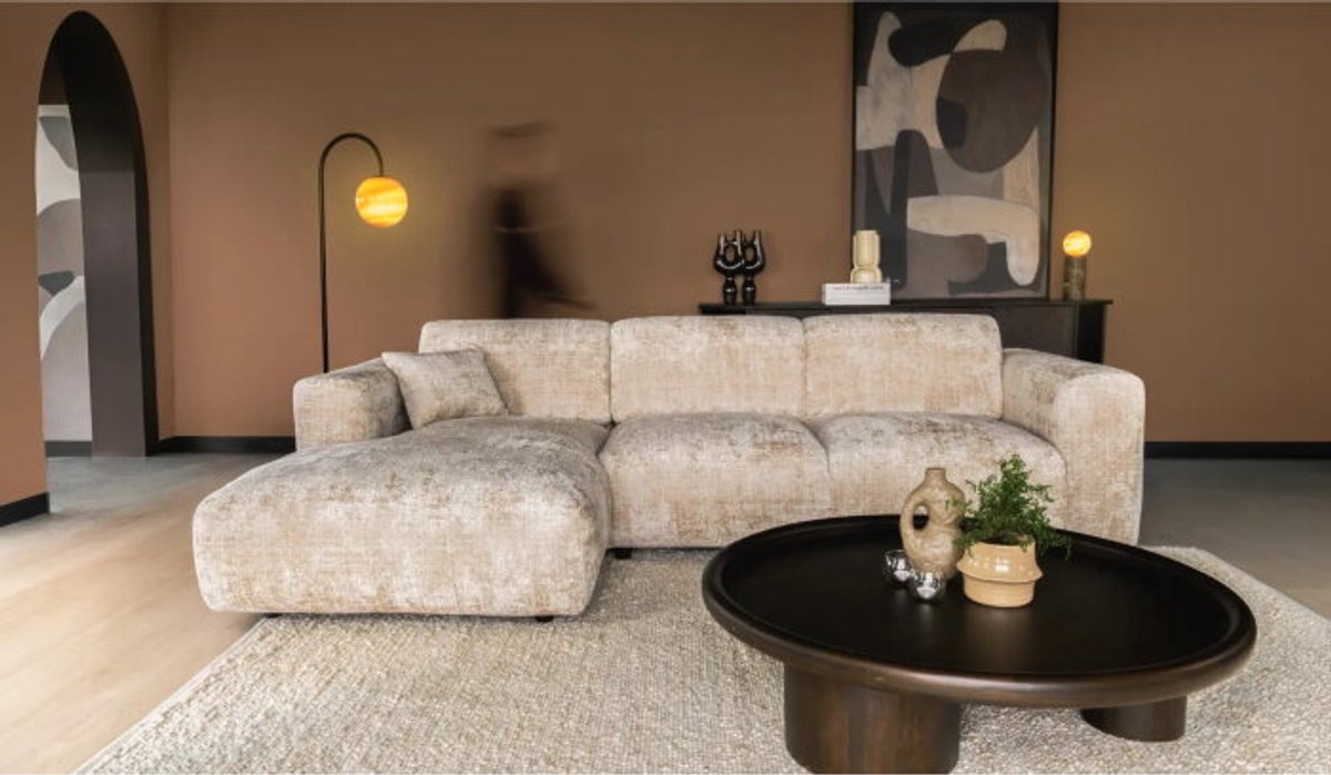 Meubelplaats Hoekbank Kiki Cremona 14 - chaise longue arm links + 2-zits arm rechts - 282x165 cm - Beige