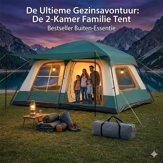 LUMÉ STORE Glampingtent - Kampeertent - Campingtent - Familietent - 2-4 Personen - Waterproof - Muggengaas - UV Bescherming - Groen — afbeelding 2