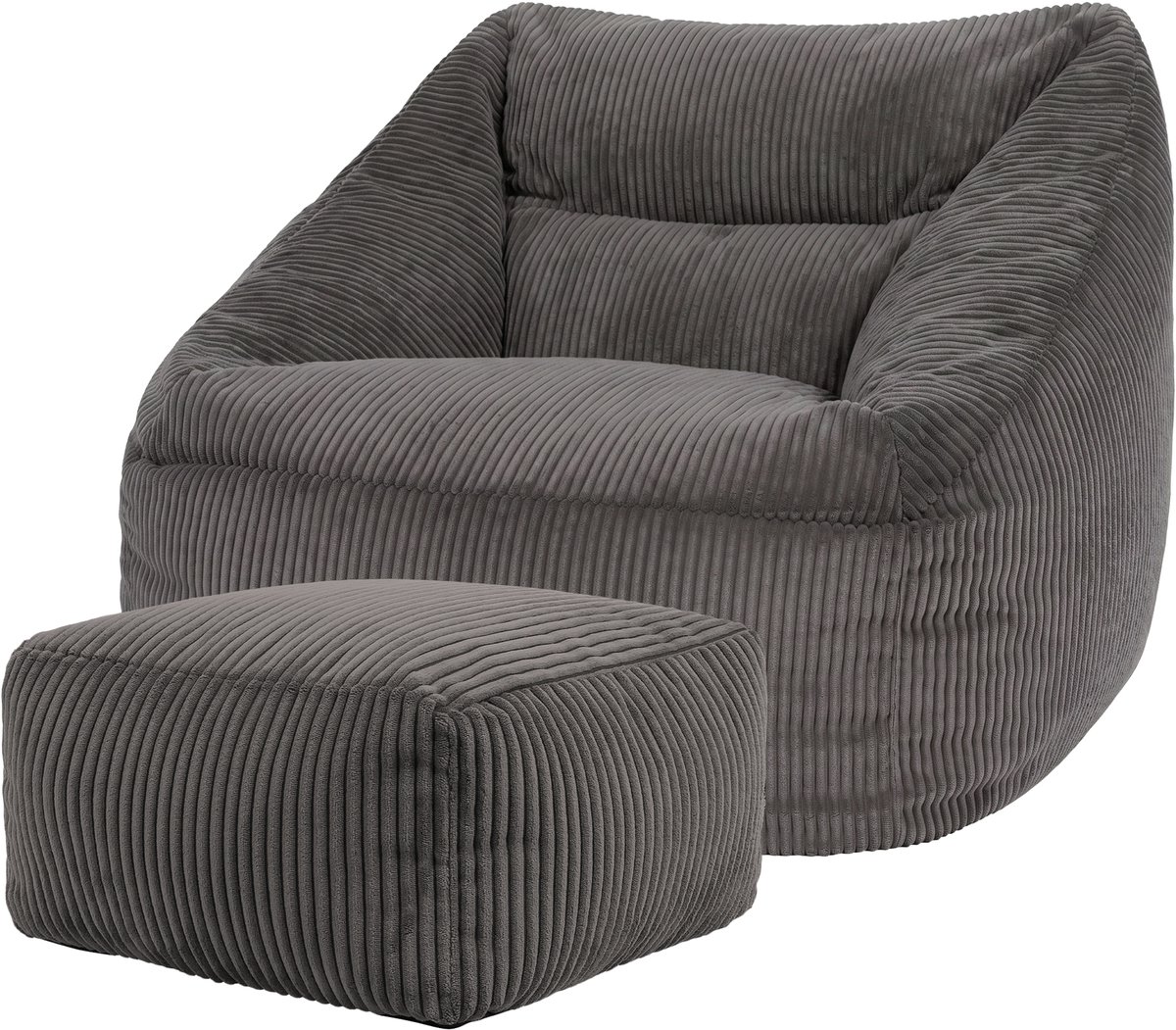 icon - Natalia XL Zitzak Fauteuil met Poef - Ribfluweel - Houtskool