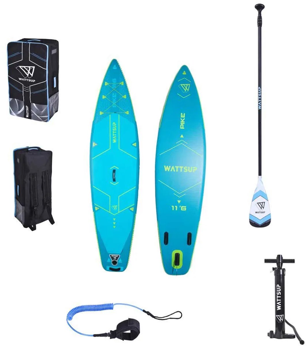 Wattsup Pike Combo 11´6´´ Opblaasbare Paddle Surf Set Blauw 350 cm / 84 cm