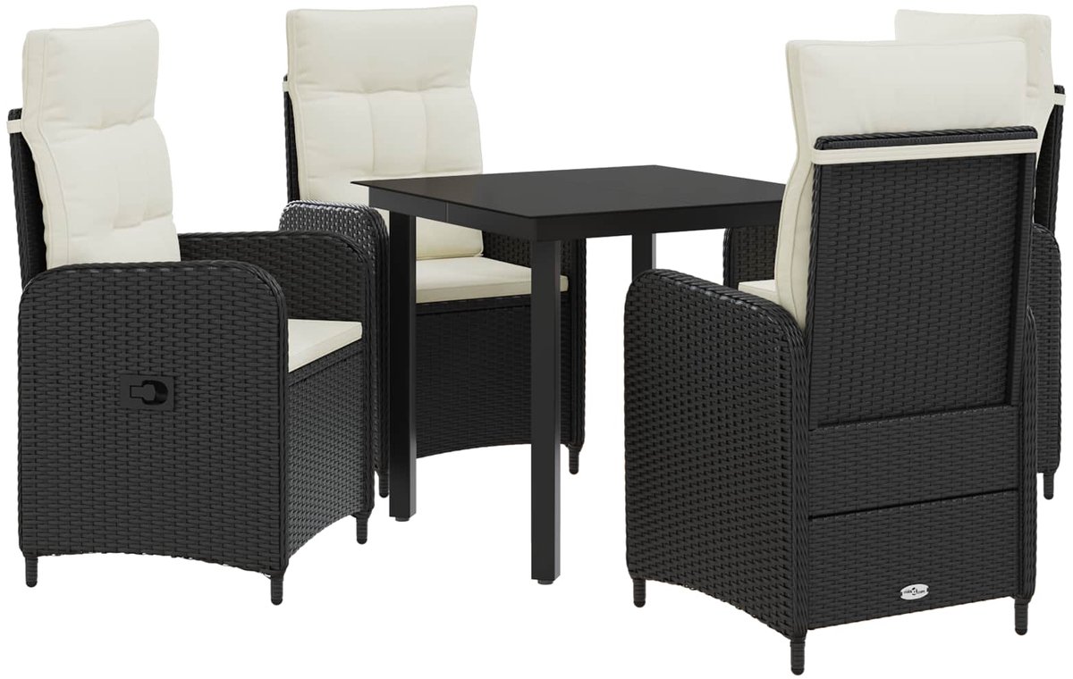 vidaXL Tuin - Eettafel - Set - 5 - st - Zwart - en - Crème - Wit - 80 - x - 80 - x - 74 - cm Zwart en Cream Wit