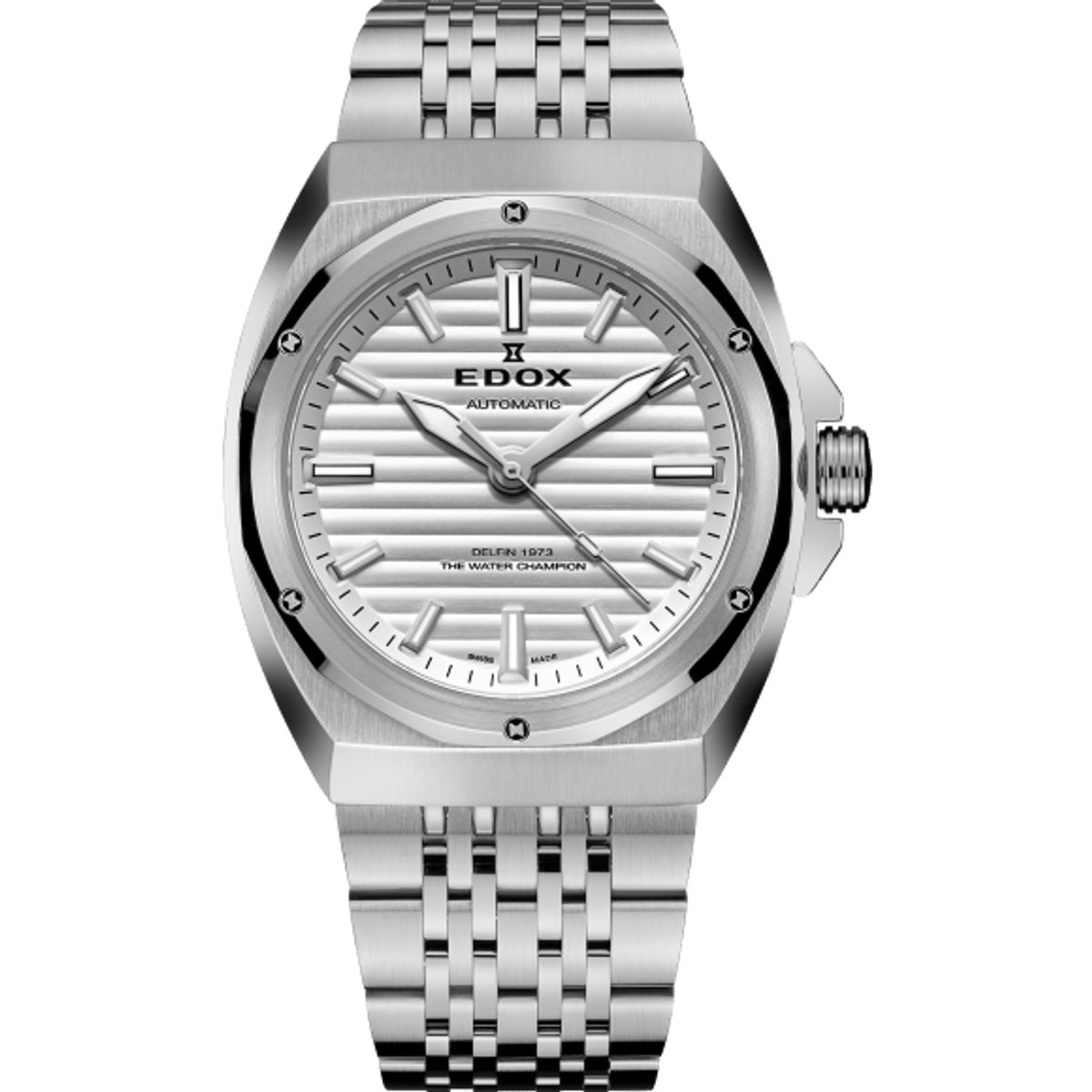 Edox Horloge 80142 3M AIN Delfin 1973 The Original 41mm Automatish, 3 Wijzers, Stalen Band, Zilverkleurige Wijzerplaat, Waterdichtheid 20 ATM