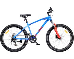 SUN BABY TIGER BIKE Mountainbike 26", MTB-fiets voor jongens en mannen, jeugd fiets 26 inch - stalen frame, 7 versnellingen, schijfremmen, vering - Blauw-Oranje
