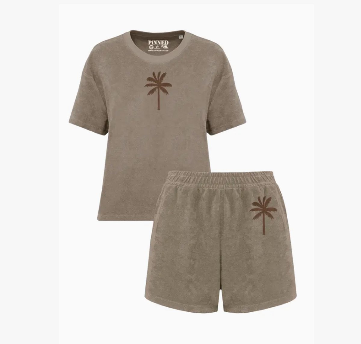 Zomer Set | Badstof | Velvet | Bruin | Mokka | Taupe | Palmboom | Maat L | Valt als L/XL